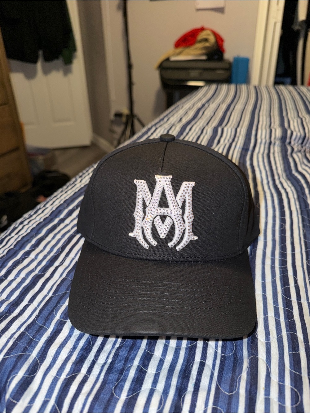 Black Baseball Cap with White Embroidered Monogram